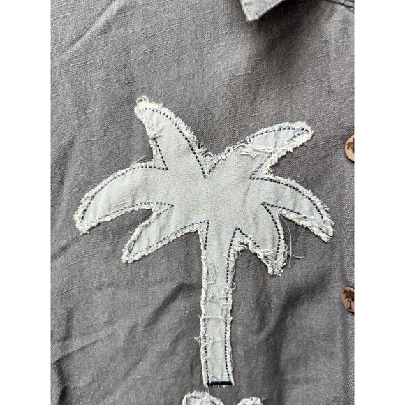 HEART of PALM Tropical Linen Resort Jacket Womens Sz 14 Artsy Blue Art to Wear - Picture 3 of 8